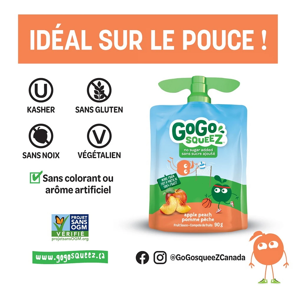 GoGo squeeZ Fruit Sauce, Apple Peach, No Sugar Added. 90g per pouch, Pack of 4, 4 x 90g pouches (360g)