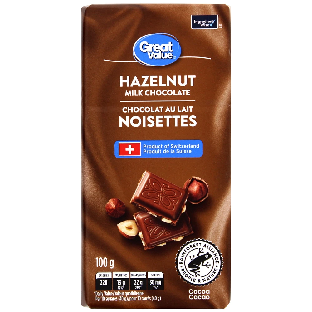 Great Value Great Value Hazelnut Milk Chocolate, 100 g