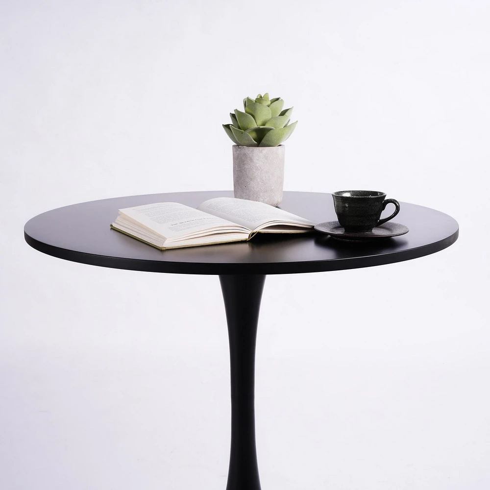 Homy Casa 31.5 Inch Dia Modern Round Dining Table - Sleek Bistro Table with Stable Base, White/ Black