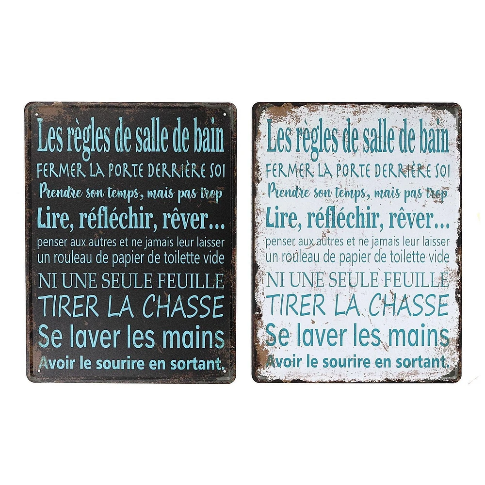 Mur Pancarte De Métal (De Regles Salle De Bain) (Asstd) - Set of 2