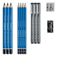Staedtler Mars Lumograph Art Set | Drawing Kit with Art Pencils, Drawing Pens, Eraser and Double Hole Sharpener 61 100, Lumograph Drawing set