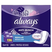 Protège-dessous quotidiens Always Anti-Bunch Xtra Protection, réguliers, non parfumés, 136 protège-dessous