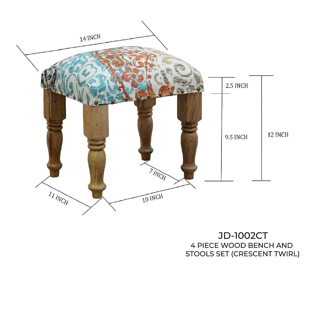 Banc En Bois 4 Pièces Et Tabourets Set (Crescent Twirl)