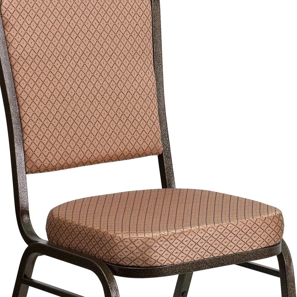 Lot de 4 pièces - Chaise de banquet empilable de la série HERCULES à dossier couronne en tissu à motifs de diamants dorés - Cadre veine d'or