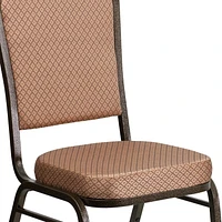 Lot de 4 pièces - Chaise de banquet empilable de la série HERCULES à dossier couronne en tissu à motifs de diamants dorés - Cadre veine d'or