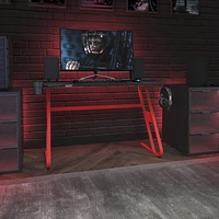 Bureau ergonomique de jeu rouge avec porte-gobelet et crochet pour casque