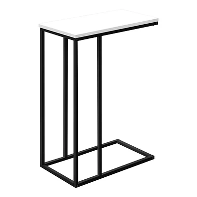 Monarch Specialties Table D'appoint, En Forme De C, Bout, Côté, Collation, Salon, Chambre À Coucher, Métal, Stratifié, Blanc, Noir, Contemporain, Moderne