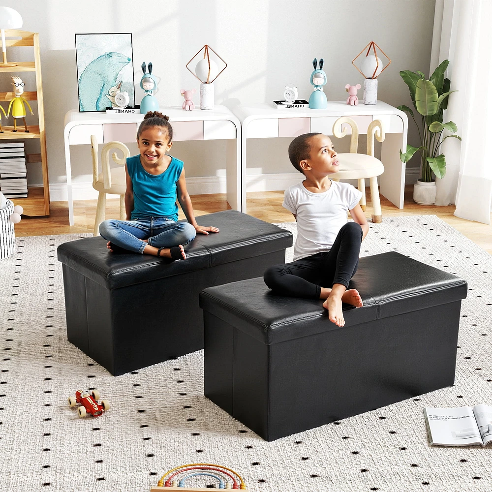 Ensemble de rangement pliable Homy Casa, ensemble de 2, avec couvercle rembourré, boîte de rangement en similicuir noir