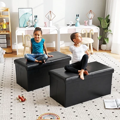 Ensemble de rangement pliable Homy Casa, ensemble de 2, avec couvercle rembourré, boîte de rangement en similicuir noir
