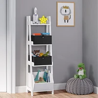 Kids 4-Tier 13in Ladder Shelf with Toy Organizer and 2pc Black Bins
