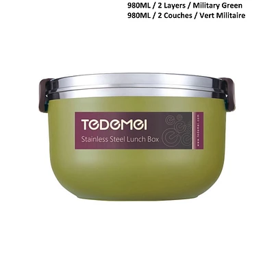 1 L Thermal 2 Layer Stainless Steel Thermal Lunch Container - Military Green, Volume & Colour: 1L  / Miliatry Green