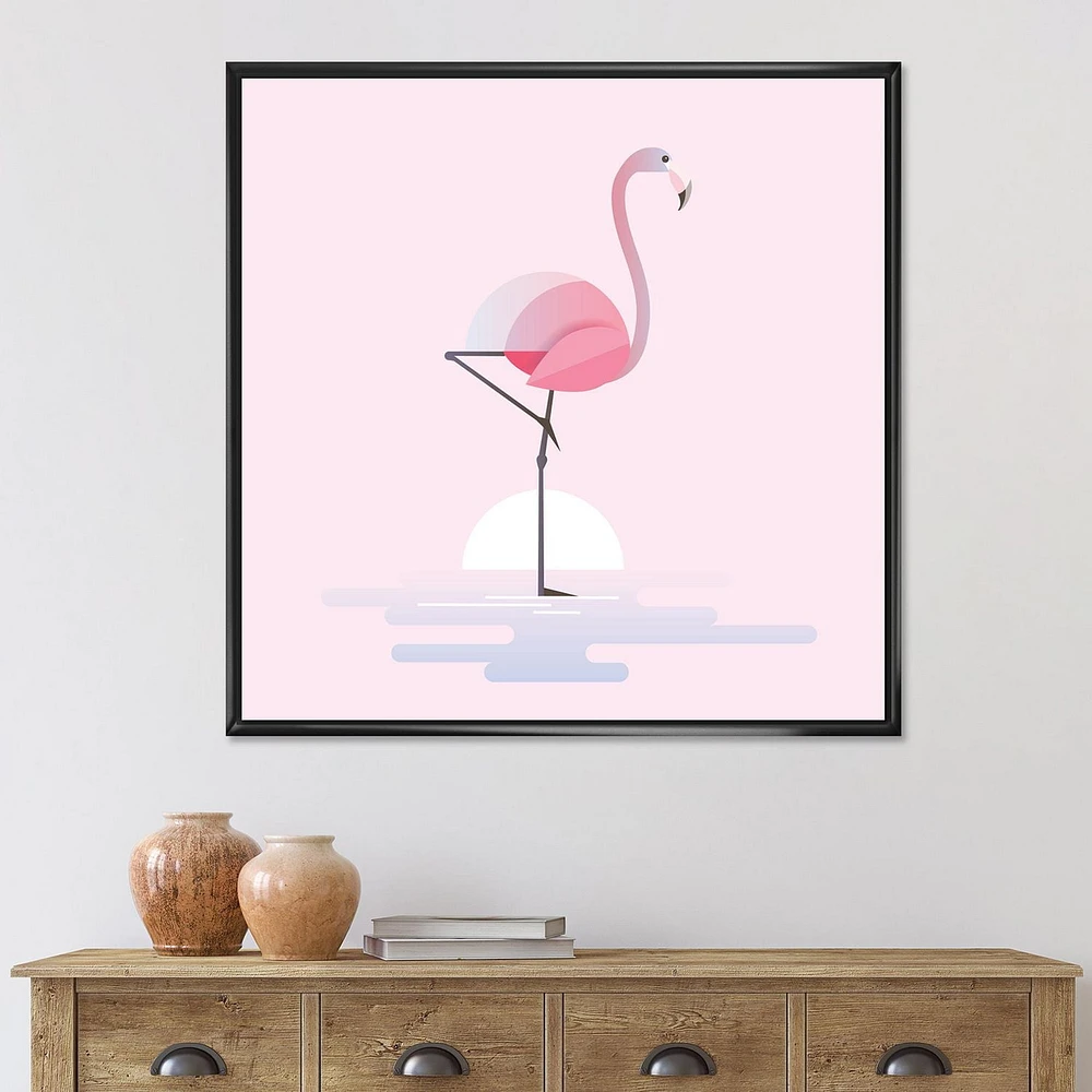 Designart Flamant rose debout ART MURAL À CADRE FLOTT
