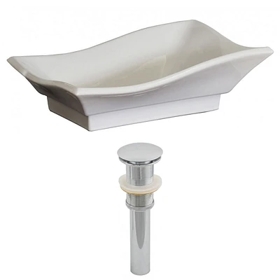 in. W Above Counter White Bathroom Vessel Sink Set For Deck Mount Drilling AI