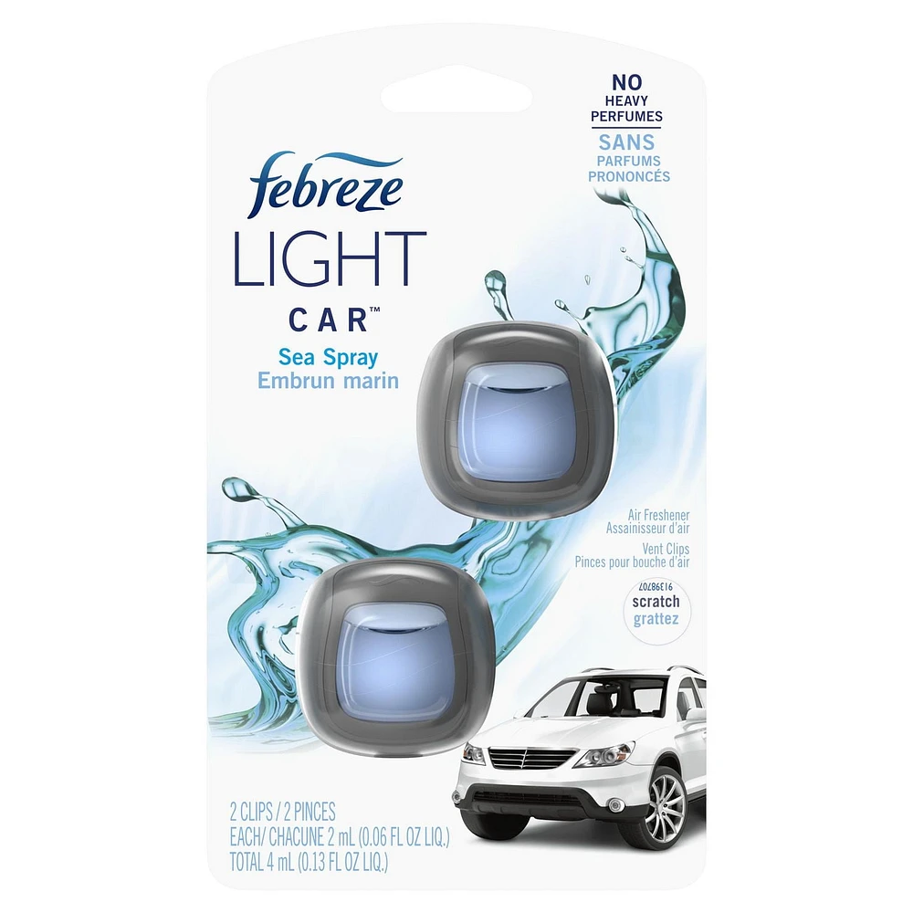 Febreze LIGHT Odor-Fighting Car Freshener Vent Clip Sea Spray
