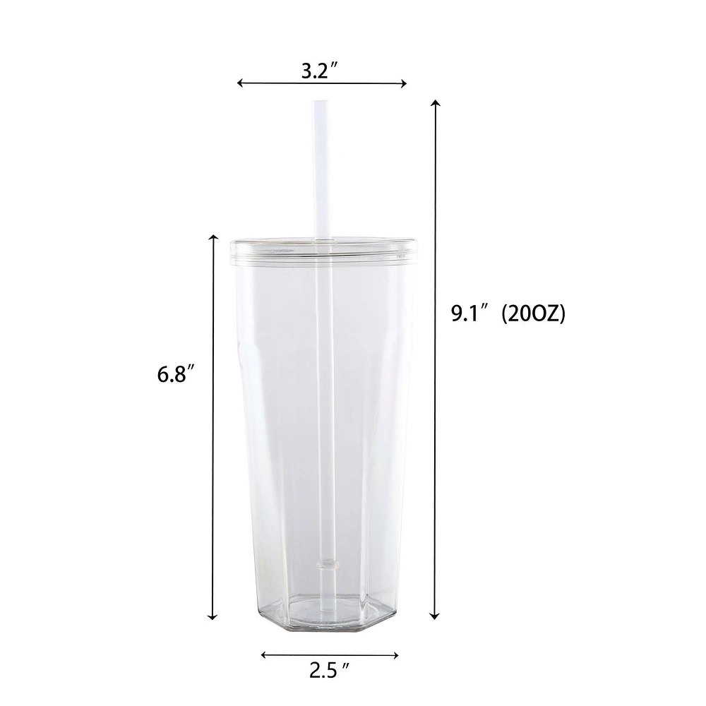 Gobelet en plastique Mainstays de 20 oz avec couvercle à visser et paille transparent