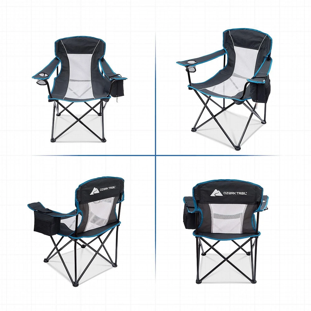 Ozark Trail Chaise surdimensionnée avec filet et glacière intégrée, capacité maximale : 1 personne, couleur : gris, matière : polyester