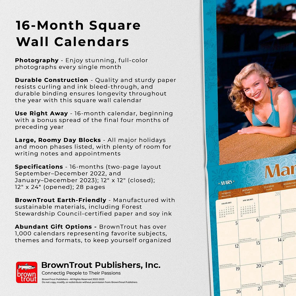 Marilyn Monroe OFFICIAL | 2023 12x24 Inch Square Wall Calendar