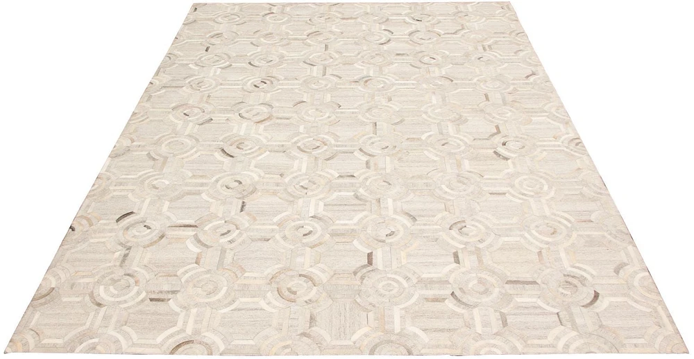 ECARPETGALLERY 9'1" x 12'9" Contemporary Cowhide Patchwork Handmade Area Rug for Living Room, Dining Room and Bedroom in Grey