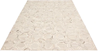 ECARPETGALLERY 9'1" x 12'9" Contemporary Cowhide Patchwork Handmade Area Rug for Living Room, Dining Room and Bedroom in Grey
