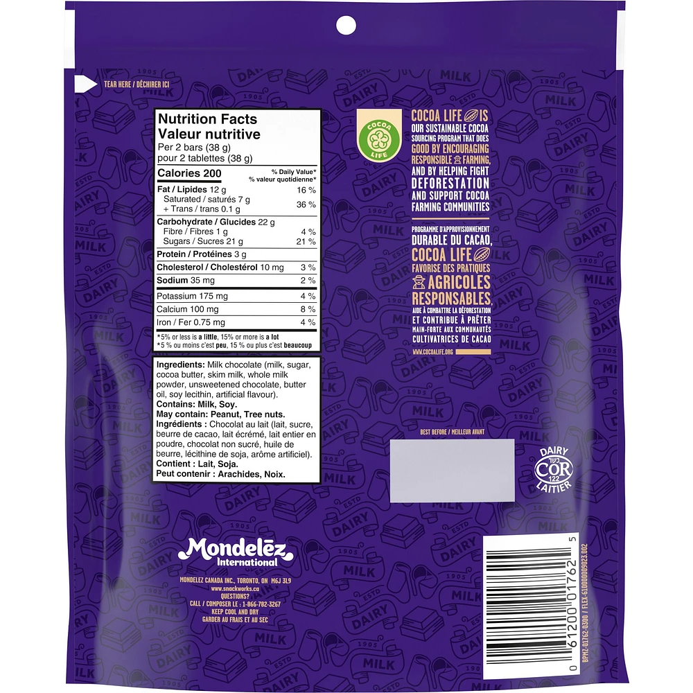 Cadbury Dairy Milk Chocolat Au Lait, 19 Unités,
