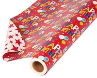 American Greetings Reversible Wrapping Paper, Happy Birthday Lettering and Stars (1 Jumbo Roll, 175 sq. ft.)