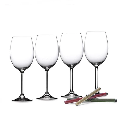 Vinum Universal Red Wine Glass 450 ml Set of 4 with Bonus Holiday Wine Glass Decorating Markers Set of 3 Assorted Colors