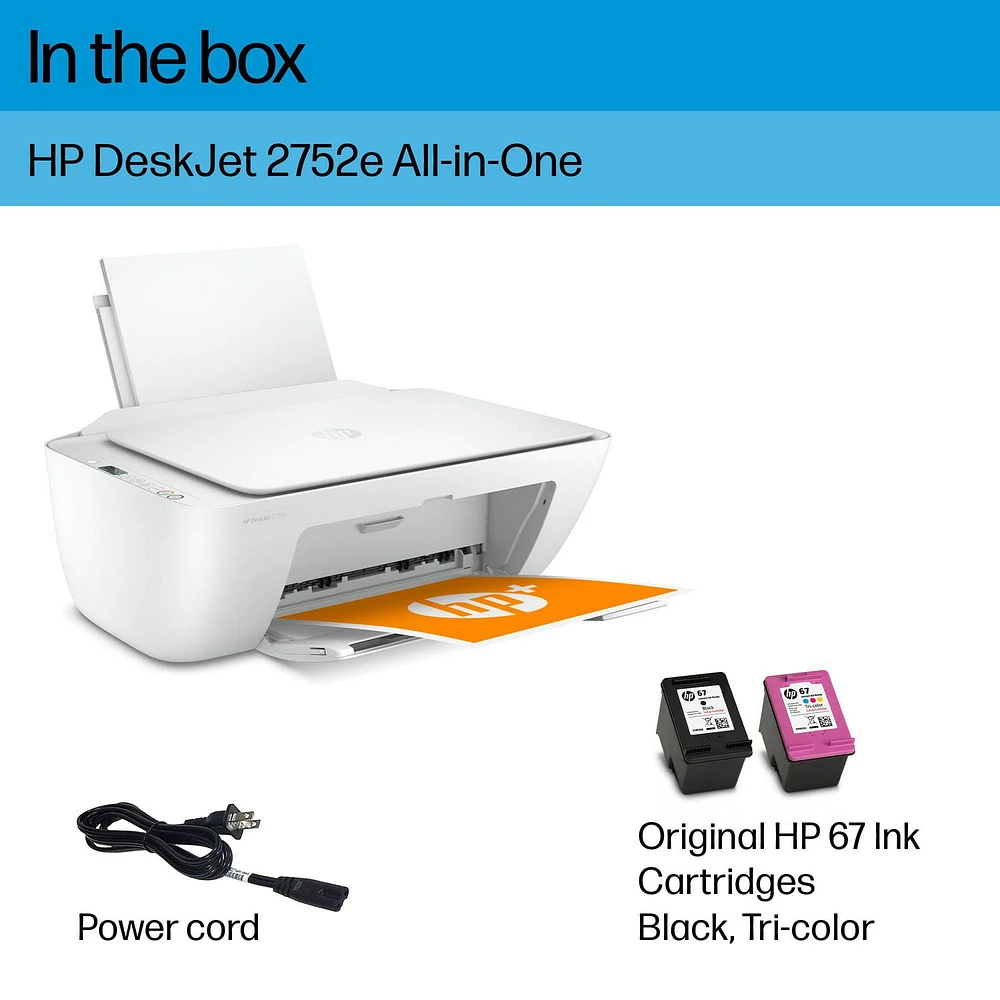 HP DeskJet 2752e All-in-One Printer w/ 3 months free ink through HP Plus, ‎Smartphone printing