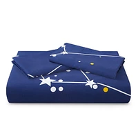 Literie Marina Décoration douce, soyeuse et riche en rayonne de bambou imprimée, toutes saisons, housse de couette, drap-housse, avec fermeture éclair et lien d'angle, motif astérisme bleu marine