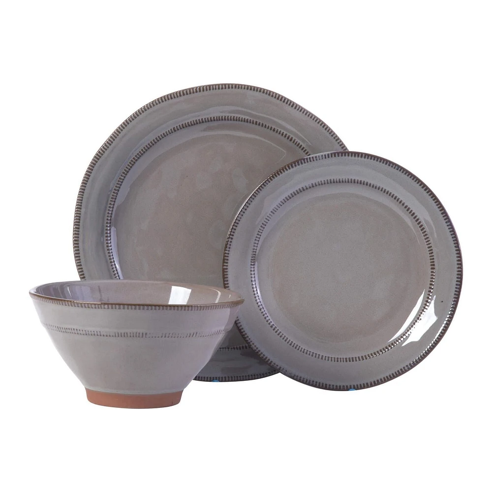 Gibson Elite Terranea 12 Piece Dinnerware Set, Grey, Terracotta