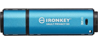 Kingston IronKey Vault Privacy 50 32GB Encrypted USB | FIPS 197 | AES-256bit | BadUSB Attack Protection | Multi-Password Options | IKVP50/32GB