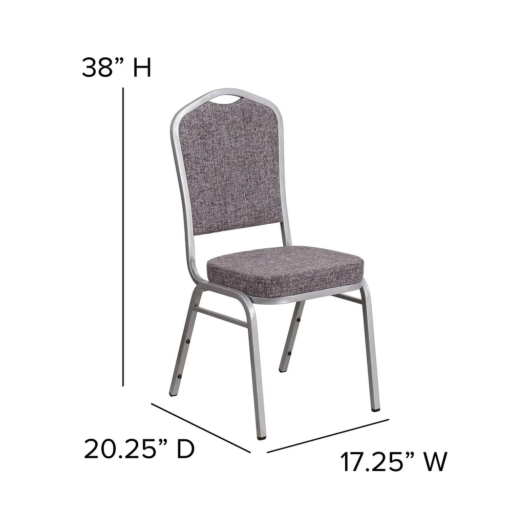Lot de 4 pièces - Chaise de banquet empilable de la série HERCULES avec dossier couronne en tissu à chevrons - Cadre argenté