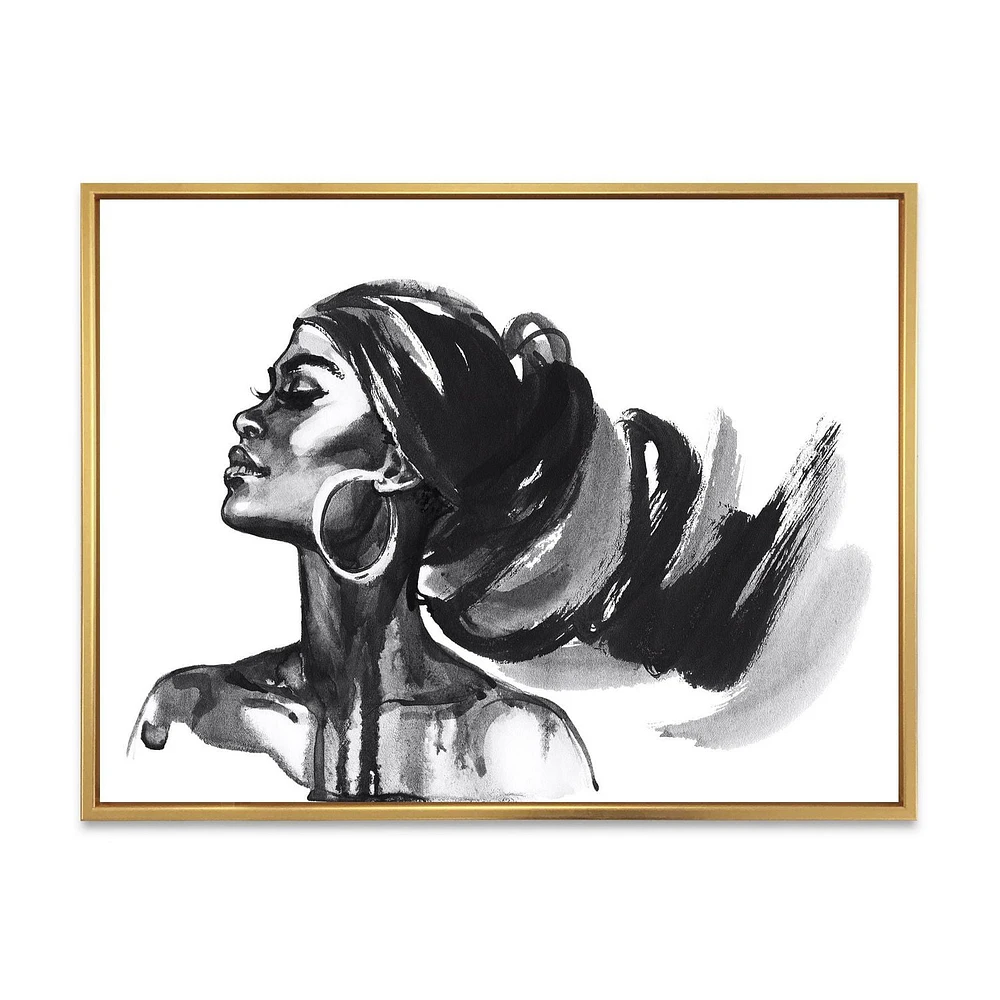 Designart Portrait monochrome de femme afro-américaine IV ART MURAL À CADRE FLOTTÉ