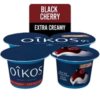 Oikos Extra Creamy Greek Yogurt, Black Cherry, Fruit on the Bottom, 9% M.F., 4 x 95 g