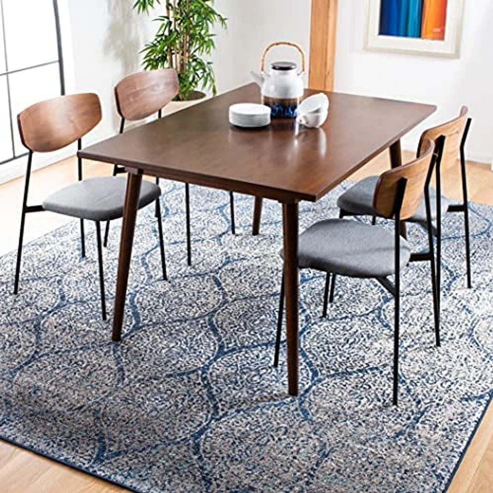 SAFAVIEH Madison Collection MAD604G Glam Ogee Trellis Distressed Non-Shedding Living Room Bedroom Dining Home Office Area Rug, 8' x 10', Navy / Silver