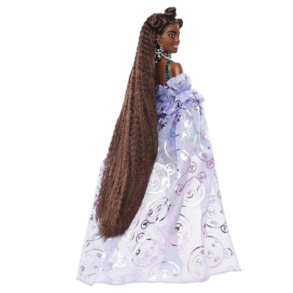 Barbie Extra Fancy Poupée, robe à imprimé oursons avec animal