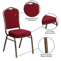 Chaise de banquet empilable de la série HERCULES avec dossier couronne en tissu bourgogne - Cadre doré