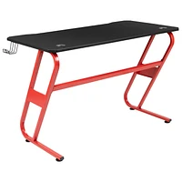 Bureau ergonomique de jeu rouge avec porte-gobelet et crochet pour casque