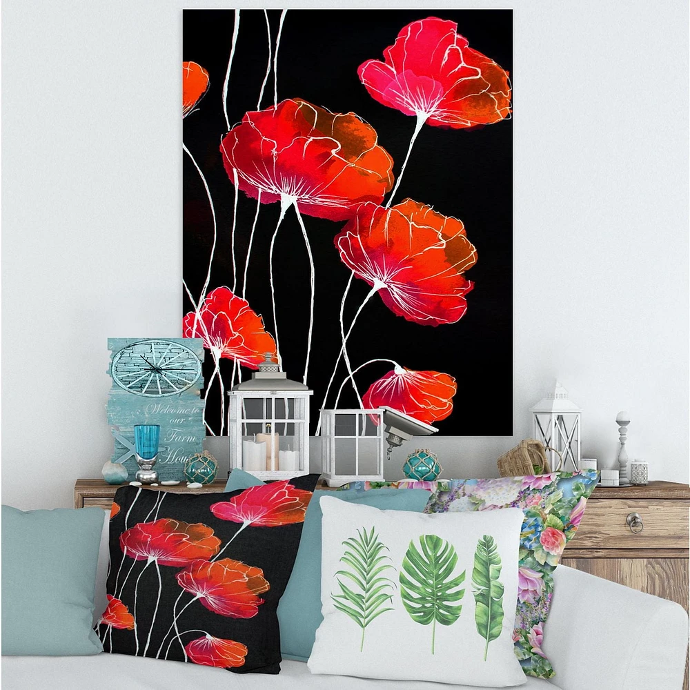 Designart Détail abstrait fleur rouge sur noir II Art mural sur toile