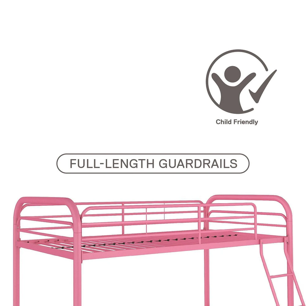 DHP Dusty Metal Bunk Bed, Pink