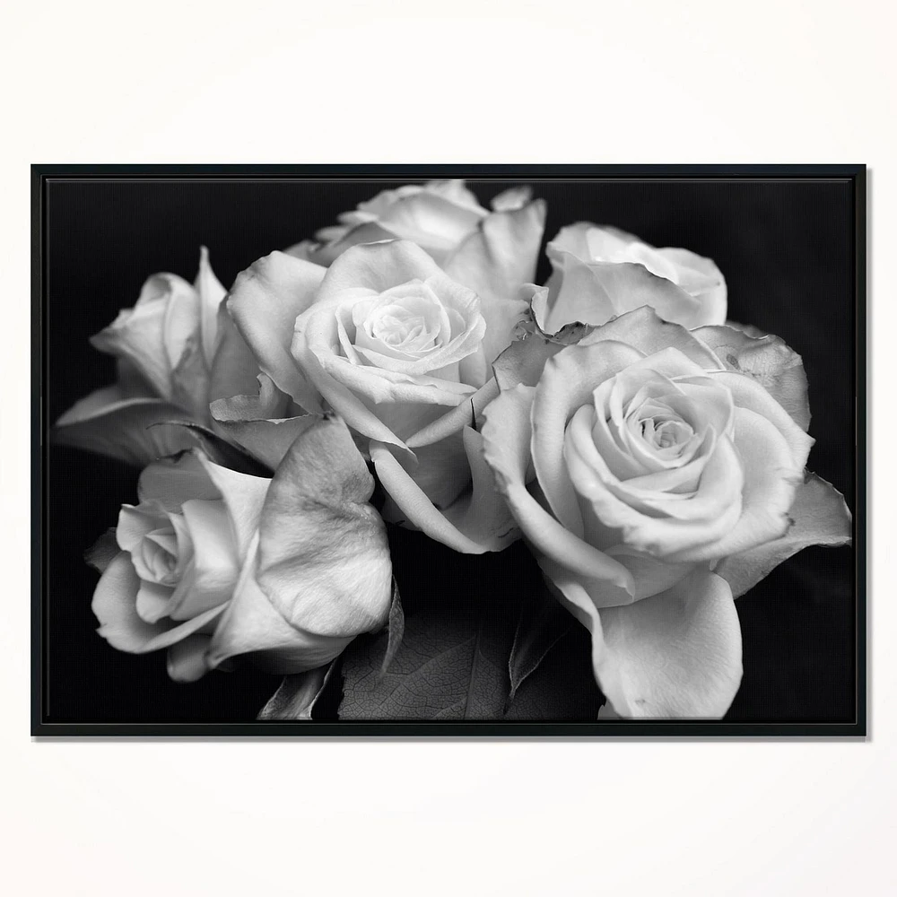 Designart Bouquet de roses noir et blanc ART MURAL À CADRE FLOTTÉ