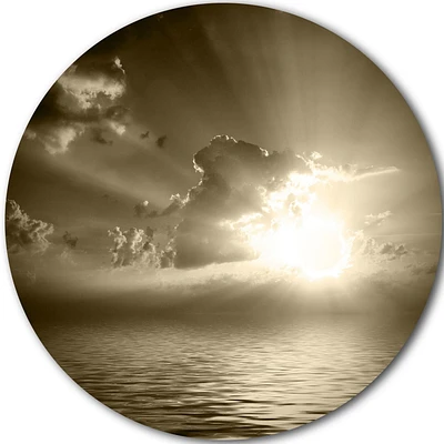 Design Art Sepia Toned Cloudy Sunrise' Ultra Glossy Landscape Metal Circle Wall