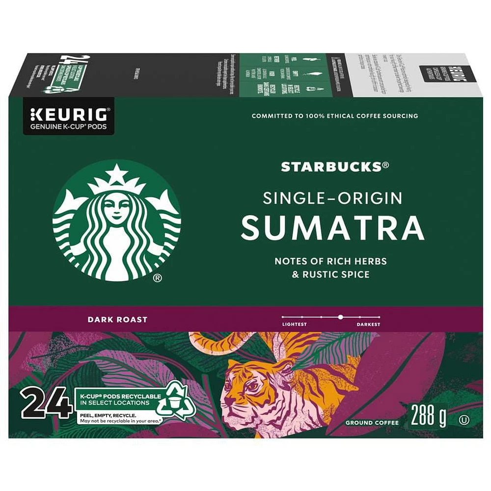 Starbucks® Sumatra Single-Origin Dark Roast Ground Coffee K-Cup® Pods 24 ct Box, 24 EA