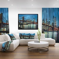 Design Art Brooklyn Bridge And Skyscrapers Framed Canvas Art Print