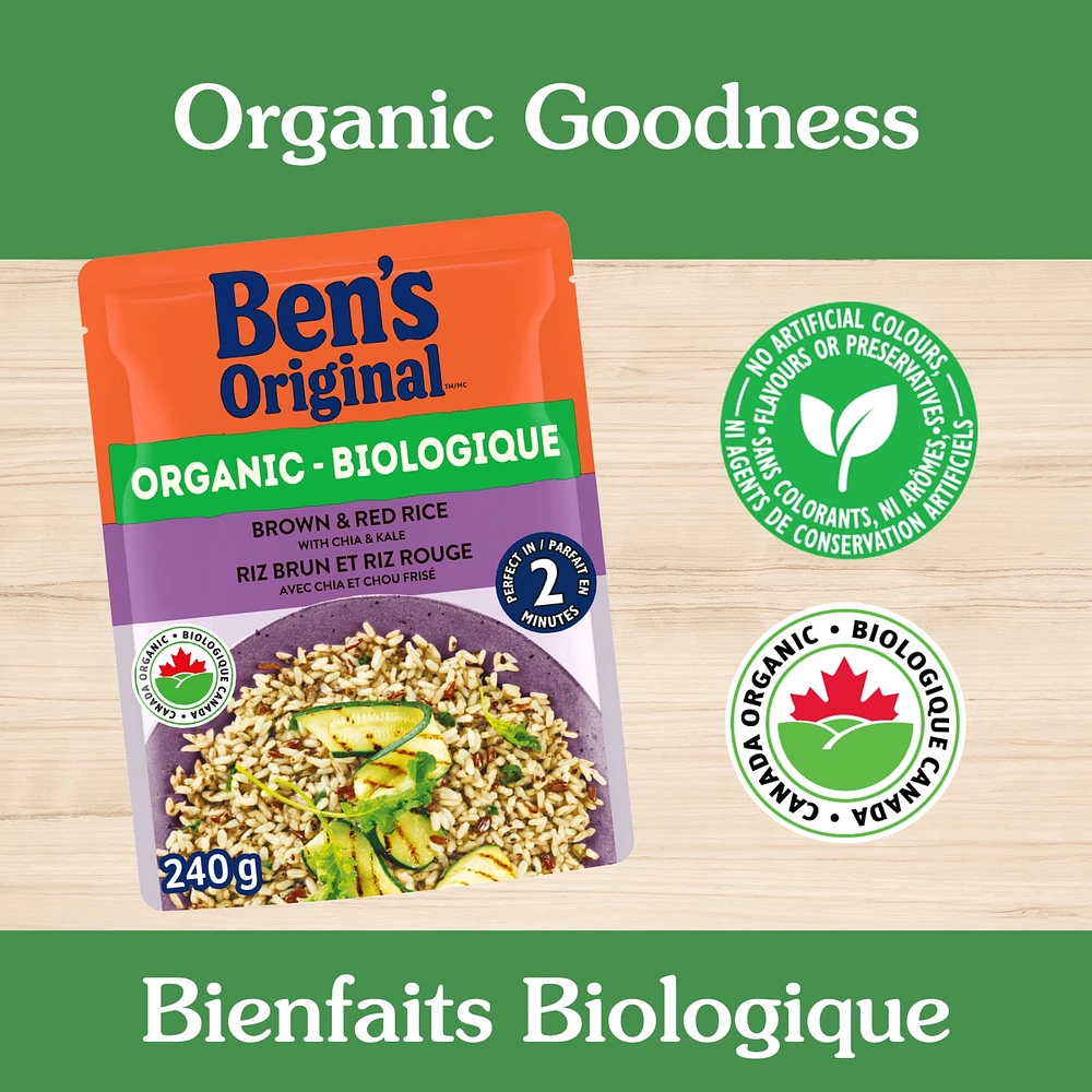BEN'S ORIGINAL Biologique riz brun et rouge avec chia et chou frisé d'accompagnement, sachet de 240 g LA PERFECTION À TOUT COUP(MC)
