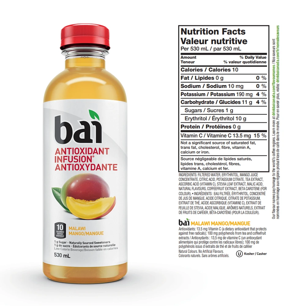 Bai Antioxidant Infusion Low Calorie Beverage, Malawi Mango, 530 mL, 530 mL
