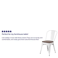 4 Pk. White Metal Stackable Chair with Wood Seat
