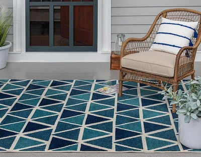 Tapis tissé crème et bleu turquoise Tropiana