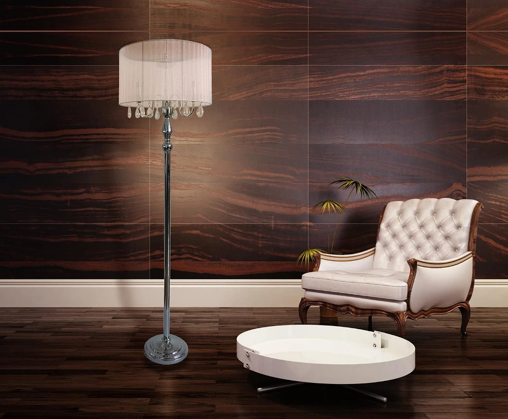 Elegant Designs Trendy Romantic Sheer Shade Floor Lamp with Hanging Crystals