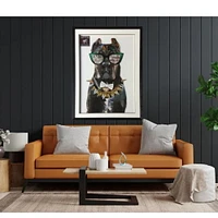 Painting, drawing ,Dog Wearing Sunglasses Collage Art<br>with Black PS Frame<br>(39" H x 29.5" W x 1.5" D)