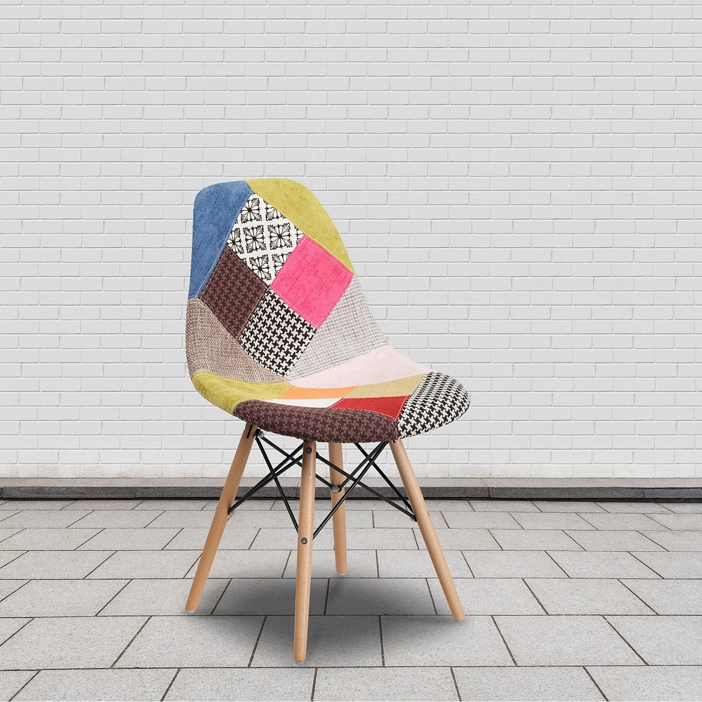 2 pièces Chaise de la série Elon en tissu Milan patchwork avec pattes en bois